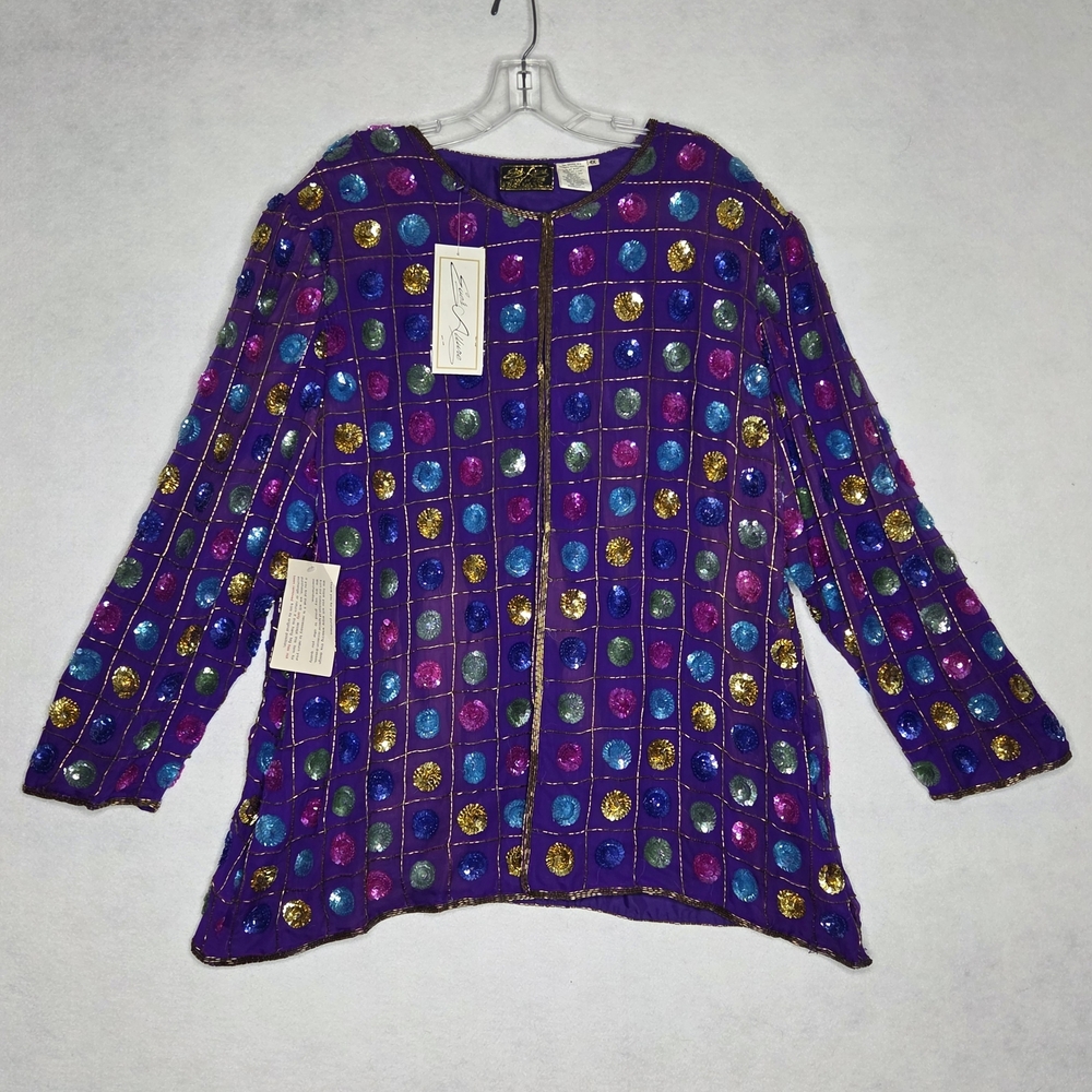 Vintage Eve's Allure NOS Silk Sequin Polkadot Jacket Statement Party Vibrant 4X